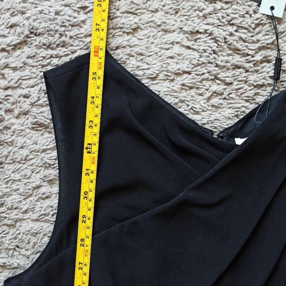 NWT Halston Black Asymmetric Drape Dress With Cape Sleeve - Picture 5 of 7